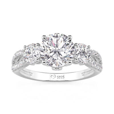 Jeulia Twisted Three Stone Engagement Ring Sterling Silver