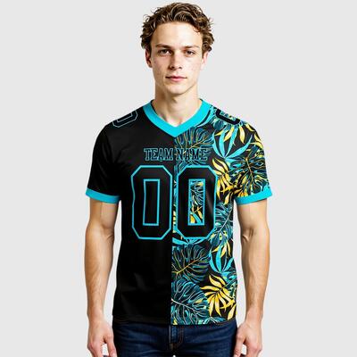 Custom Football Jersey Black Lakes Blue 3D Pattern Beach Tropical Hawaii Palm Leaves Mesh Authentic