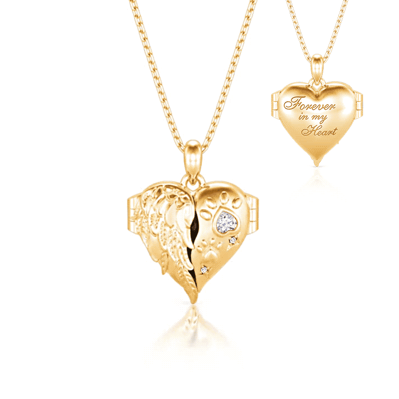 Jeulia Petland Collar Personalizado de Foto con Corazón de Huella de Mascota y Alas de Ángel