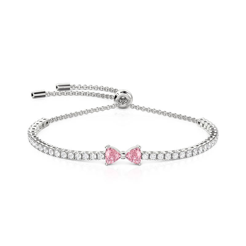 Jeulia Sweetheart Pink Bow Tennis Bracelet Sterling Silver