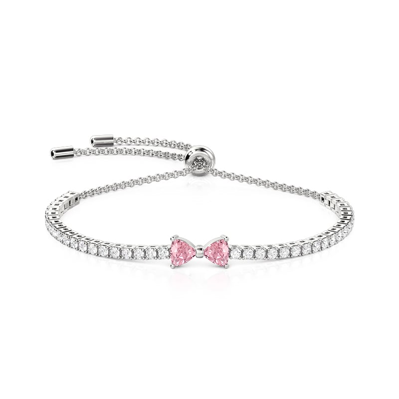 Jeulia Sweetheart Pink Bow Tennis Bracelet Sterling Silver