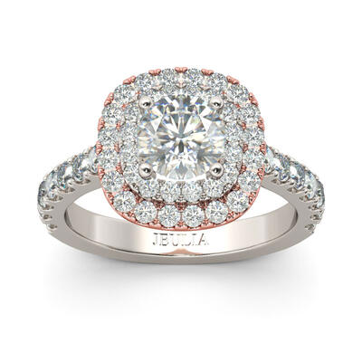Jeulia Classic Halo Two Tone Round Cut Sterling Silver Ring