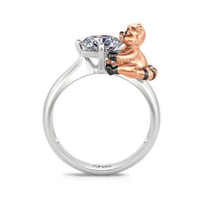 Jeulia Hug Me Clever Raccoon Round Cut Sterling Silver Ring