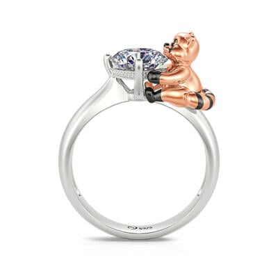 Jeulia Hug Me Clever Raccoon Round Cut Sterling Silver Ring