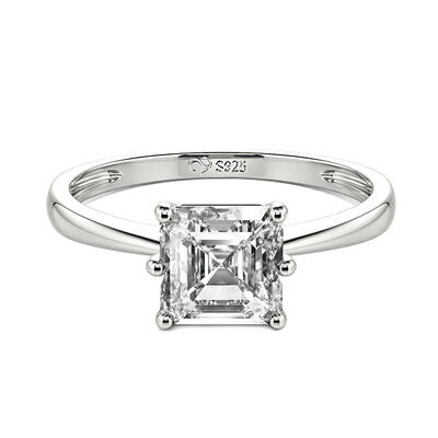 Jeulia Asscher Cut Solitaire Sterling Silver Engagement Ring