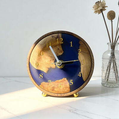 Artisanal Resin & Wood Spliced Table Clock - Epoxy Desktop Timepiece