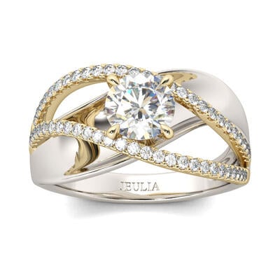 Jeulia Two Tone Crossover Round Cut Sterling Silver Ring