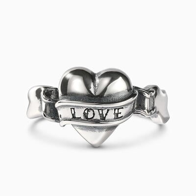 Jeulia Anillo de plata de ley con diseño de corazón con amor esculpido