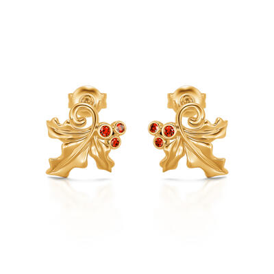 Jeulia "Everlasting Mistletoe" Gold Tone Sterling Silver Stud Earrings