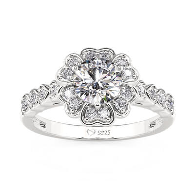 Jeulia Petal Design Heart Halo Engagement Ring