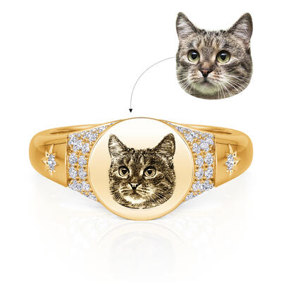 Jeulia Everyday Gold Custom Pet Photo Birthstone Signet Ring