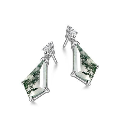 Jeulia Kite Cut Moss Agate Drop Earrings Sterling Silver