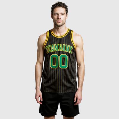 Custom Authentic Pinstripe Basketball Jersey - Black Base, Classic Stripes, Squad Numbers