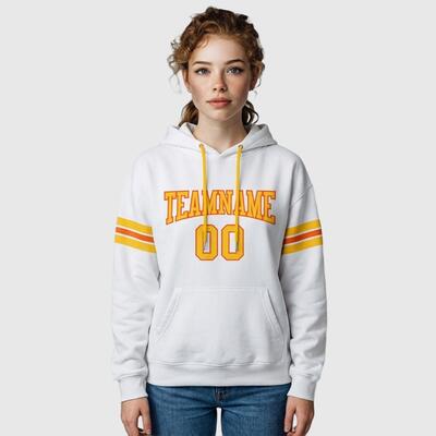 Comfortable Custom Stitched White Football Pullover Hoodie Breathable Fabric Custom Team Logo & Number