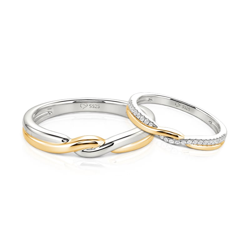 Jeulia Twist Two Tone Couple Ring Set in Sterling Silver