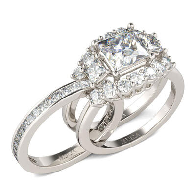 Jeulia Three Stone Princess Cut Interchangeable Sterling Silver Ring Set