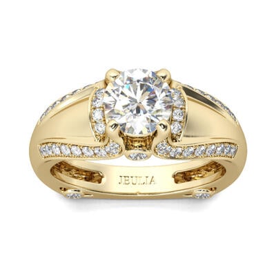 Jeulia Gold Tone Round Cut Sterling Silver Ring