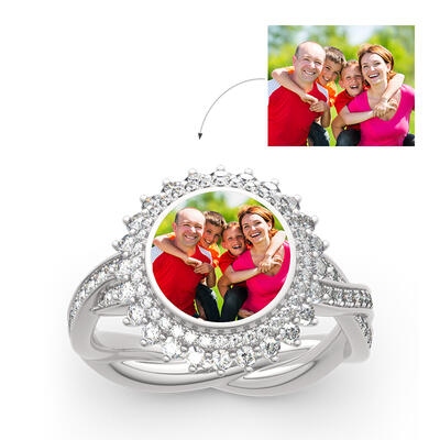 Jeulia "Timeless Romance" Sterling Silver Personalized Photo Ring