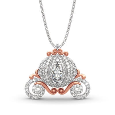 Jeulia "Cinderella's Dream" Pumpkin Carriage Sterling Silver Necklace