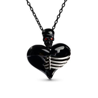 Jeulia "Broken Heart" Skull Sterling Silver Necklace