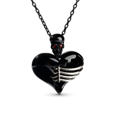 Jeulia "Broken Heart" Skull Sterling Silver Necklace