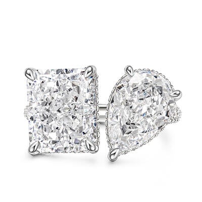 Jeulia Toi et Moi Radiant and Pear Cut Sterling Silver Ring