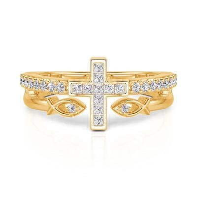 Jeulia Everyday Double Row Golden Fish and Cross Ring