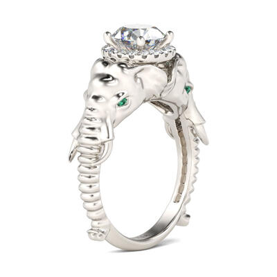 Jeulia Halo Round Cut Sterling Silver Elephant Ring
