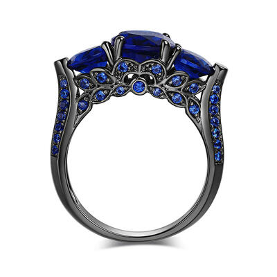 Anillo Con Tres Piedras De Corte Redonda En Plata De Ley