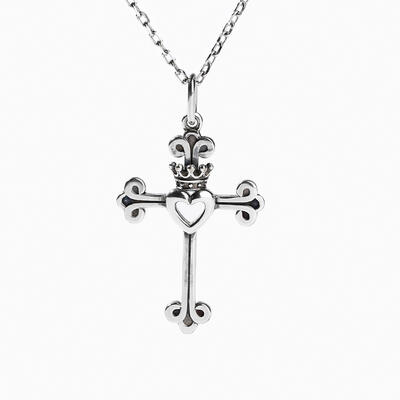 Jeulia "Heart & Crown" Cross Sterling Silver Necklace