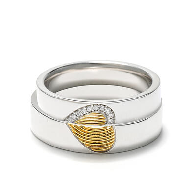 Jeulia Anillo de pareja de oro creativo en forma de corazón