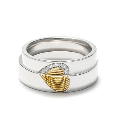 Jeulia Matching Heart Fingerprint Inlay Sterling Silver Couple Rings