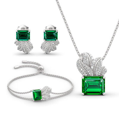 Jeulia Blatt Smaragd Schnitt Sterling Silber Schmuck Set