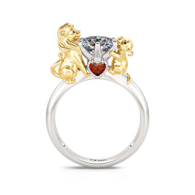 Jeulia Hug Me "Father's Protection" Dad and Baby Lion Round Cut Sterling Silver Ring