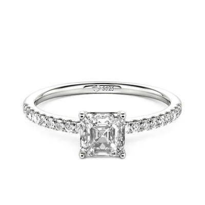 Jeulia Asscher Cut Sterling Silver Engagement Ring