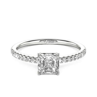 Jeulia Asscher Cut Sterling Silver Engagement Ring