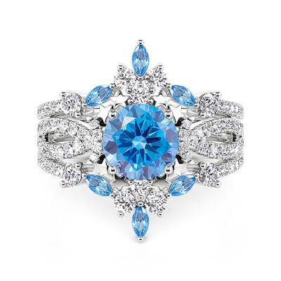 Jeulia Juego de Alianzas de Estrella y Luna con Aguamarina de 3 Piezas