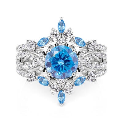 Jeulia Aquamarine Star and Moon Twist Ring Set 3PCs