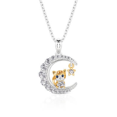 Jeulia Luna Astra Moon Star Custom Cat Birthstone Necklace