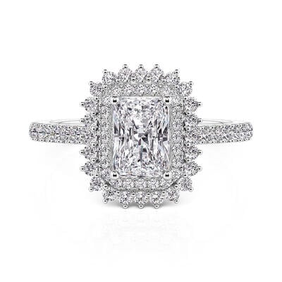 Jeulia Anillo de Compromiso Corte Radiante con Doble Halo