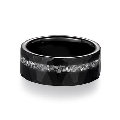 Jeulia Anillo de Tungsteno Negro Martillado Irregular para Hombres