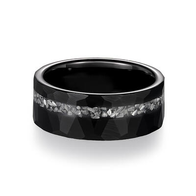 Jeulia Irregular Hammered Black Tungsten Ring for Men