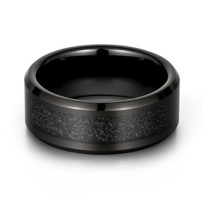 Jeulia Black Sand Meteorite Pattern Tungsten Ring for Men