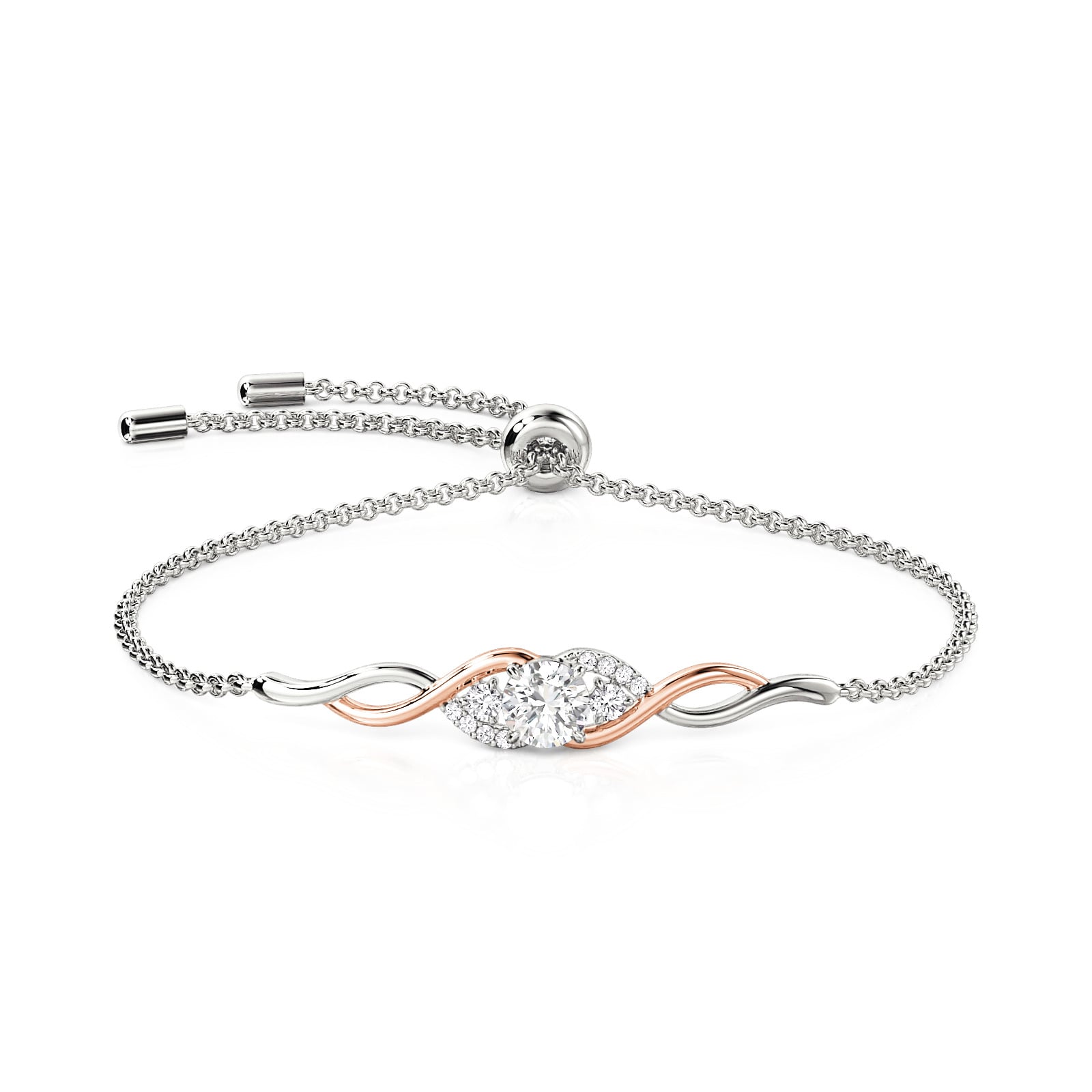 Jeulia Two-Tone Infinity Three Stone Adjustable Bolo Bracelet