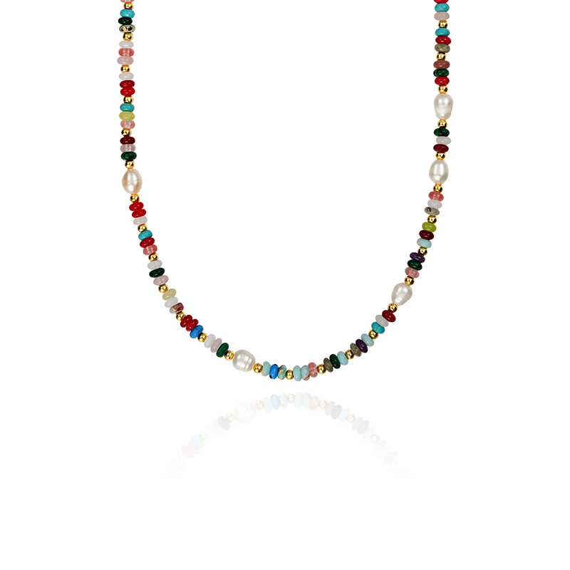 Jeulia Everyday Vibrant Stone & Pearl Boho Choker Necklace