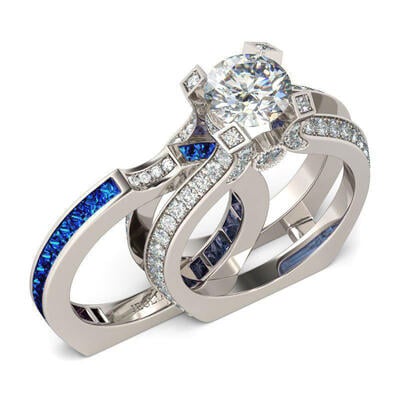 Jeulia Interchangeable Round Cut Sterling Silver Ring Set
