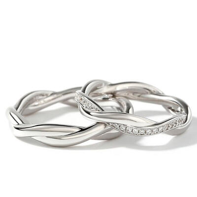 Jeulia "Interweaving of Love" Sterling Silver Couple Rings