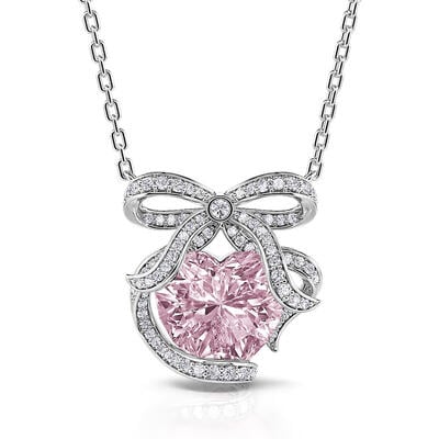 Jeulia Bowknot Design Heart Cut Sterling Silver Necklace