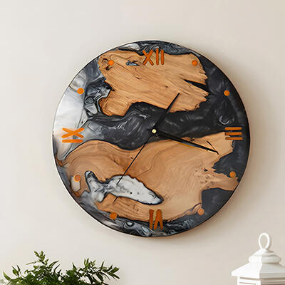 Reslol Elegant New Burl Wood Black - White Ombre Resin Wall Art Clock