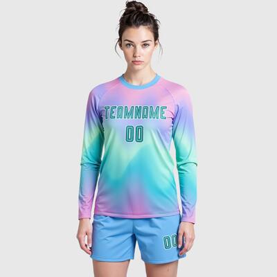 Custom Long Sleeve Soccer Uniform Jersey Tie Dye Teal-White Sublimation
